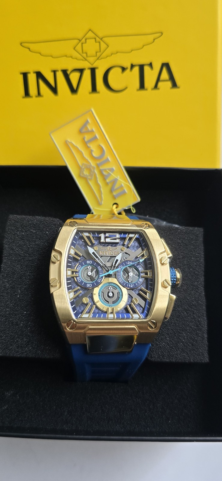 Invicta Racing 48469 Men’s Chronograph Watch Gold Tone Blue Silicone 43mm New