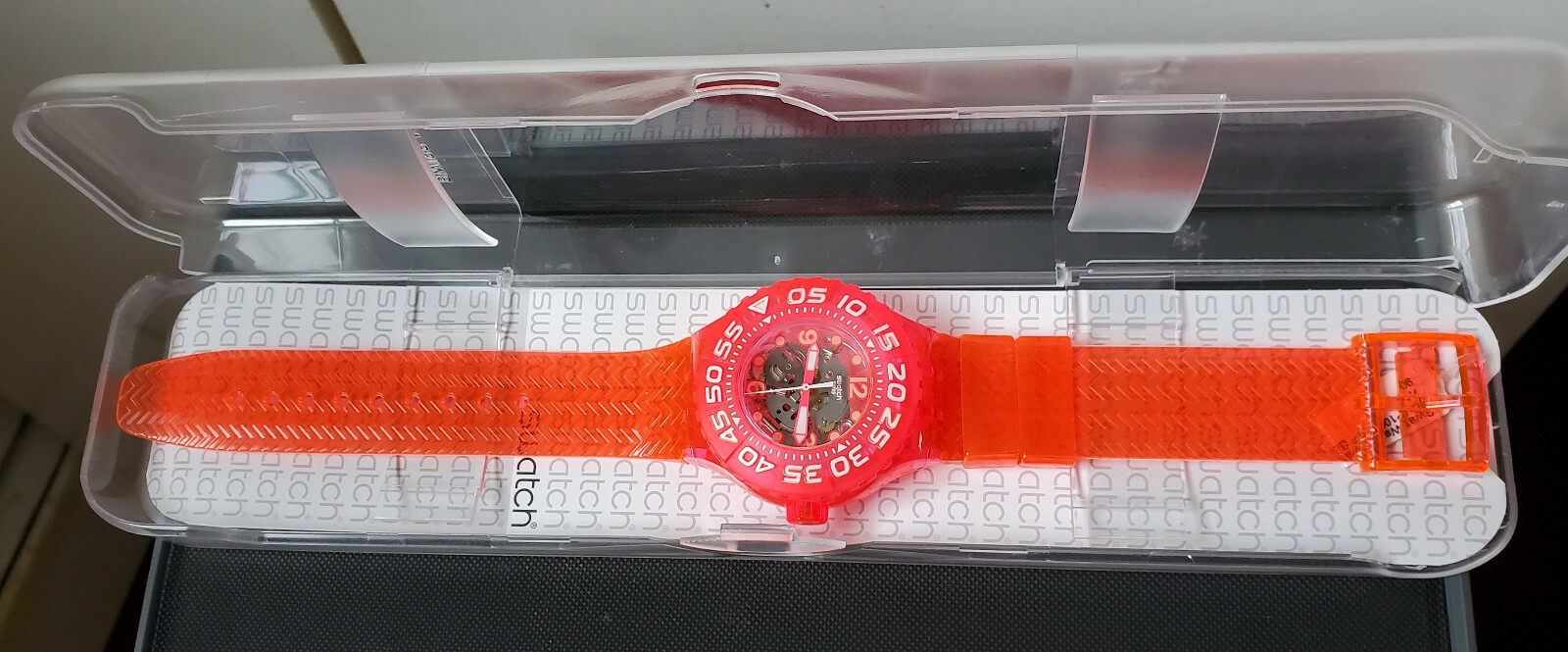 Swatch Deep Berry See-through Dial Red Plastic Strap Unisex Watch SUUP100
