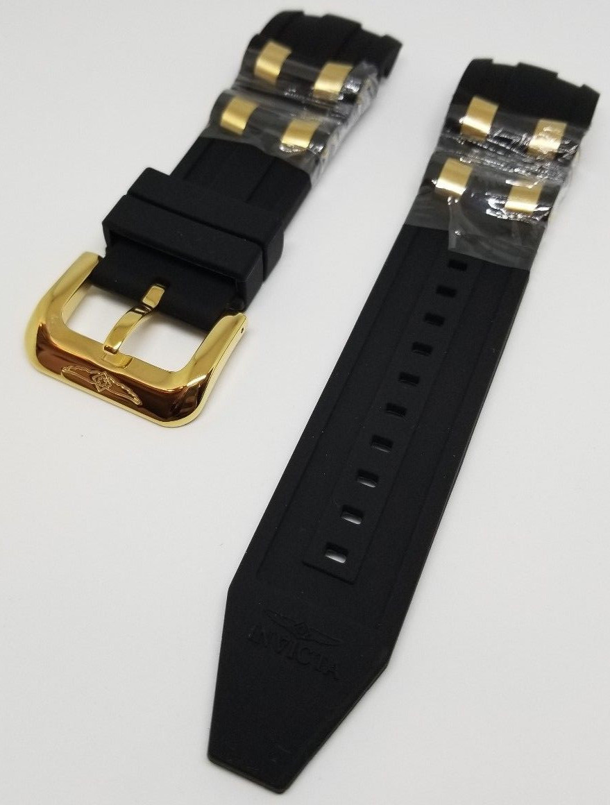 OEM Invicta Pro Diver Scuba Black Rubber Gold Inserts Strap Band 6981 6983