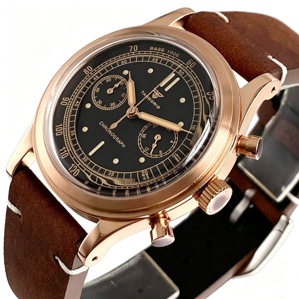 Tandorio 38mm Silver/Rose Gold Quartz Chronograph Vintage Watch For Miyota OS20