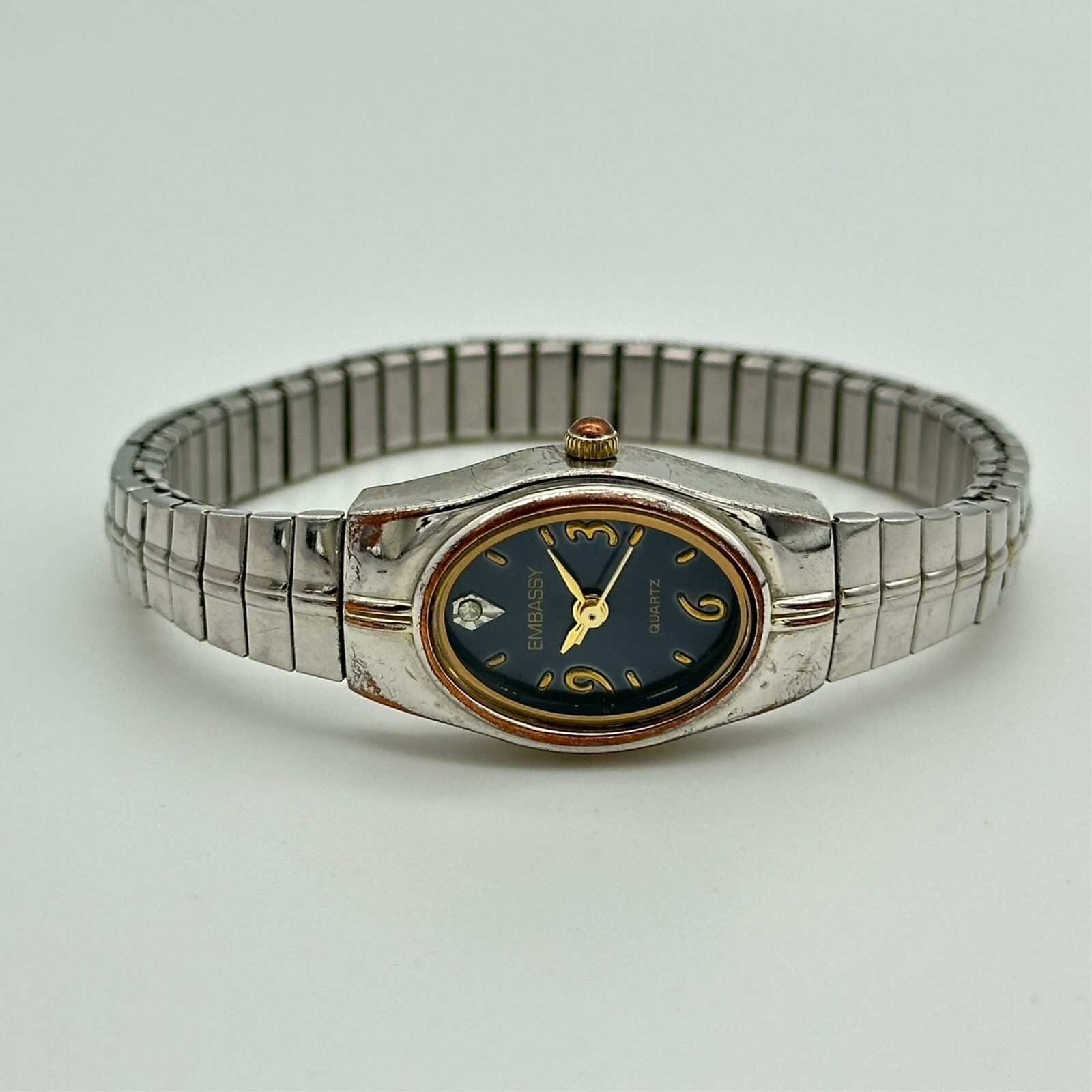 Ladies EMBASSY Silver Tone, Blue Dial, Diamond Accent Bracelet Watch, GEM9071L