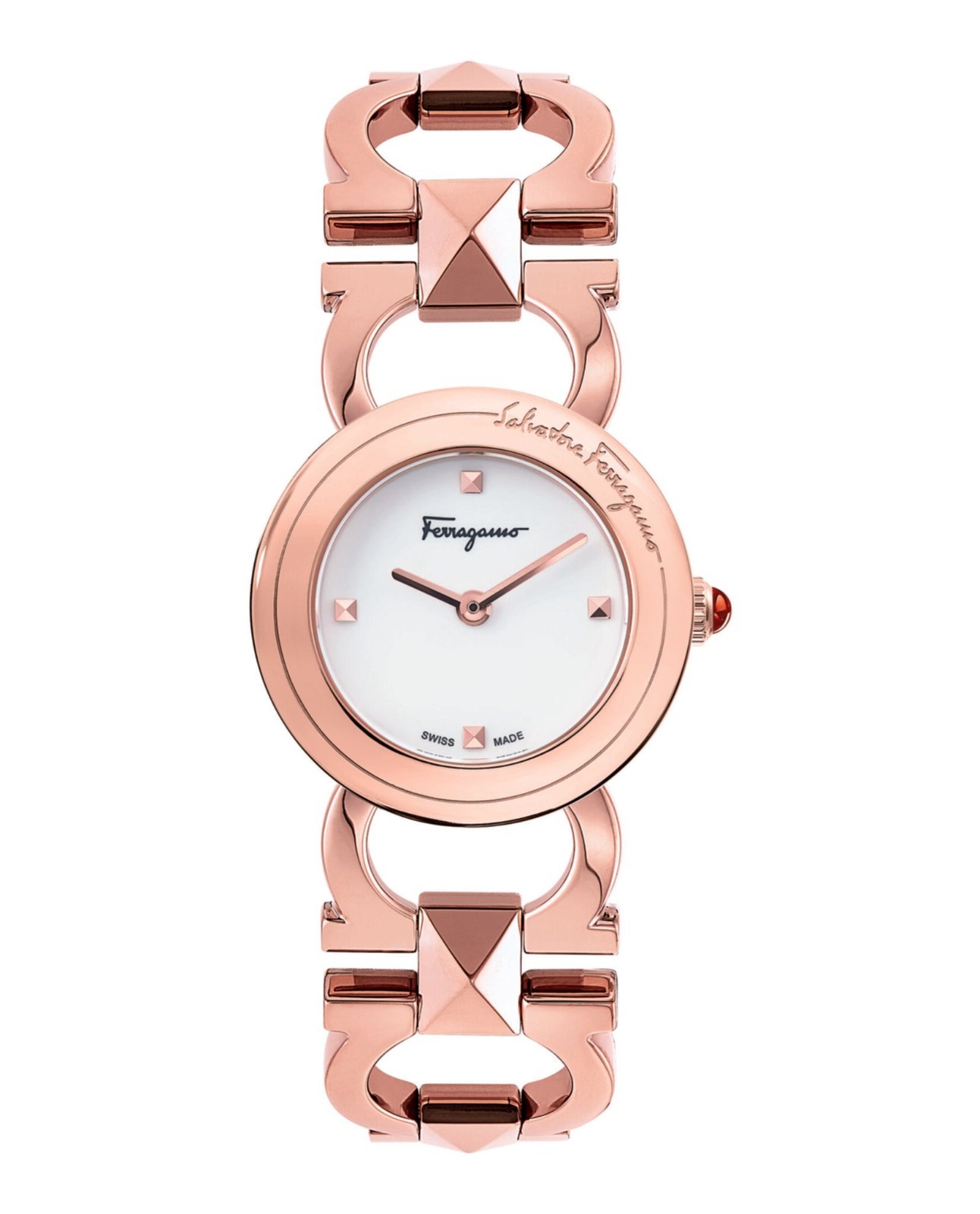 Brand New Ferragamo Double Gancini Stud IPRG Women’s Bracelet Watch- SFMI00322
