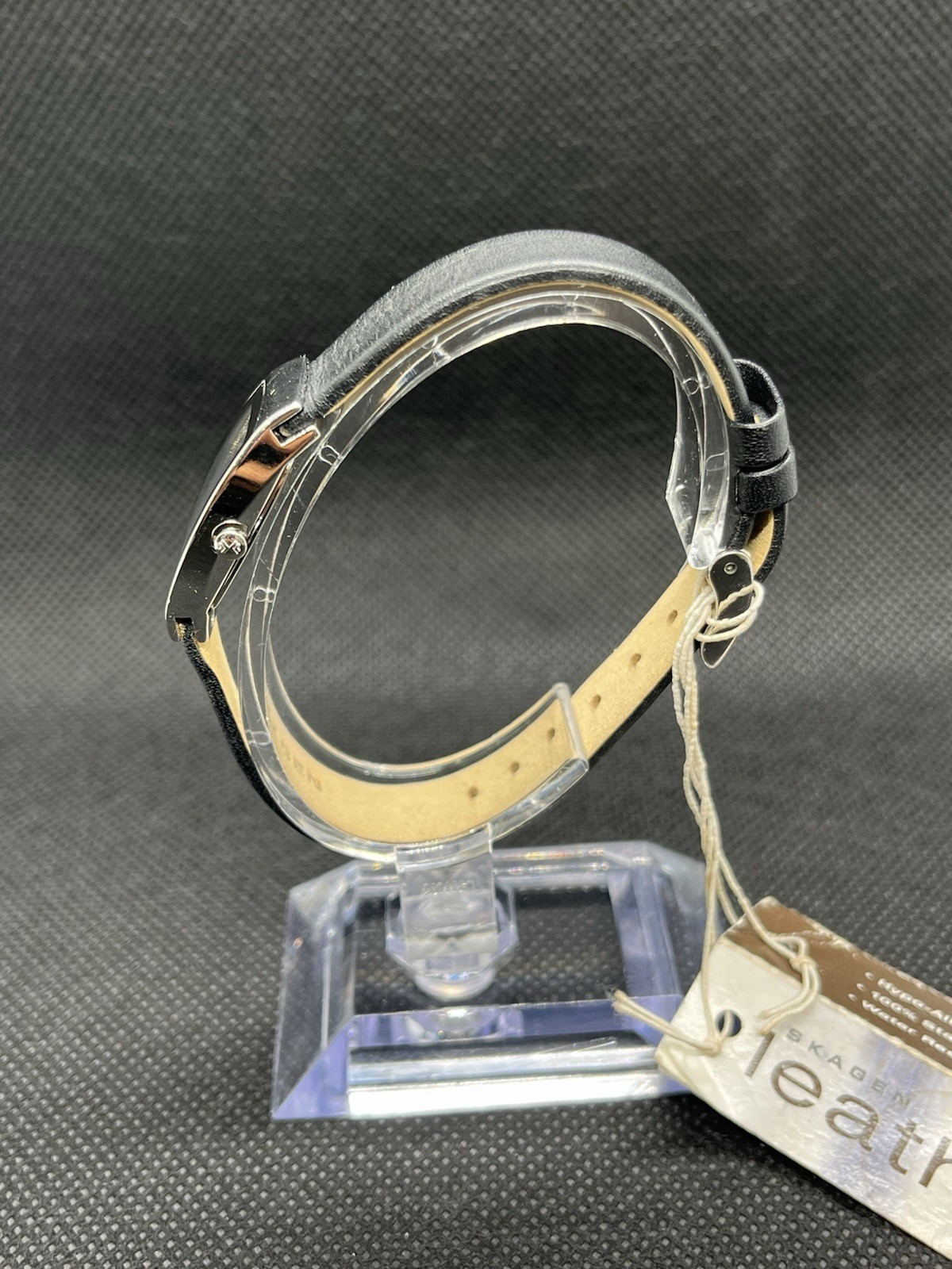 Skagen Denmark Women’s Quartz Rectangle Black Dial Silver Case Black Leather
