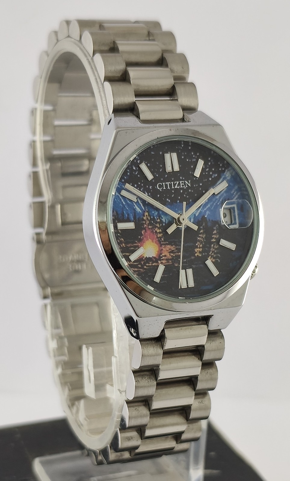 Citizen Quartz Black Dial ‘Date’ Great Working Women Wristwatch Steel Band