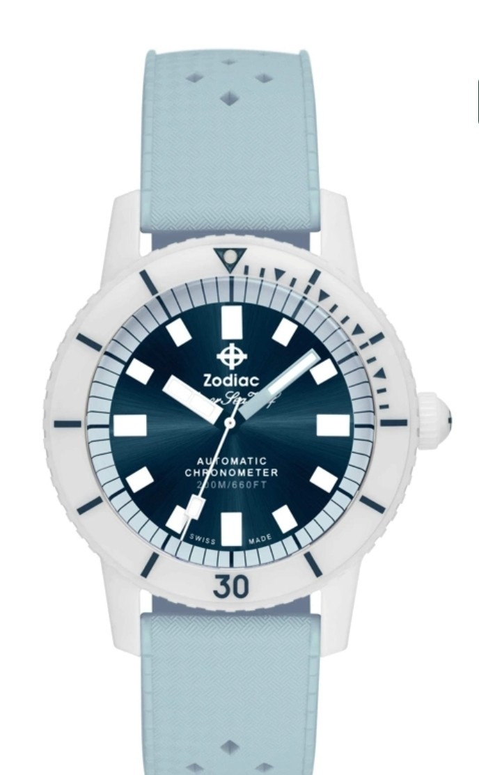 Zodiac Super Sea Wolf Ceramic Light Blue Automatic Compression Dive Watch ZO9590