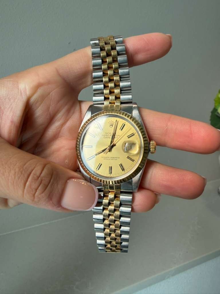 Rolex Oyster Perpetual Datejust Two-Tone Gold Dial Fluted Bezel Date 36mm