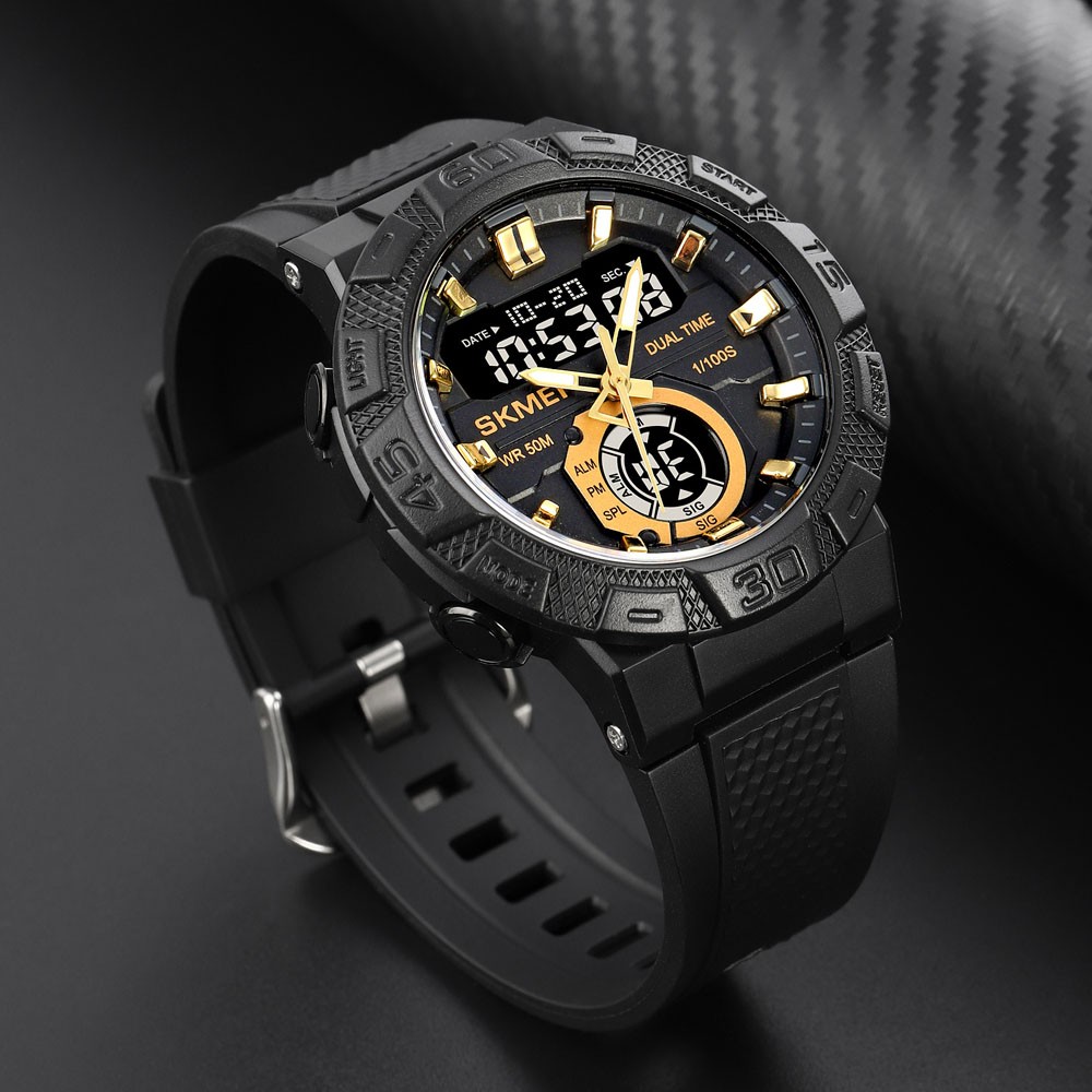 Men Digital Stopwatch Alarm Sport Watch Daily Water Resistant Rubber Wristwatch