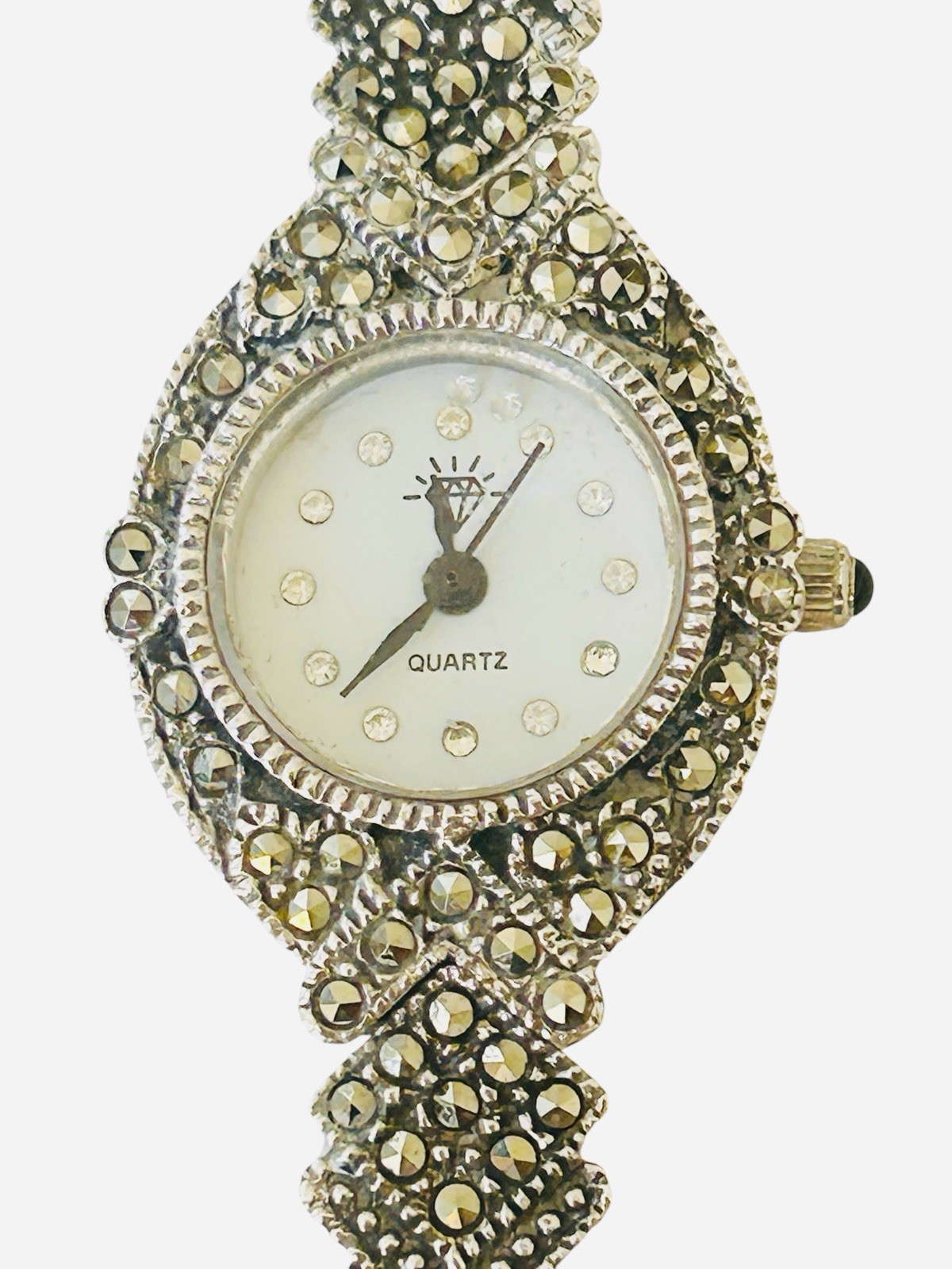 VTG 925 Sterling Silver Marcasite Quartz Watch Japan Movement Runs New Battery