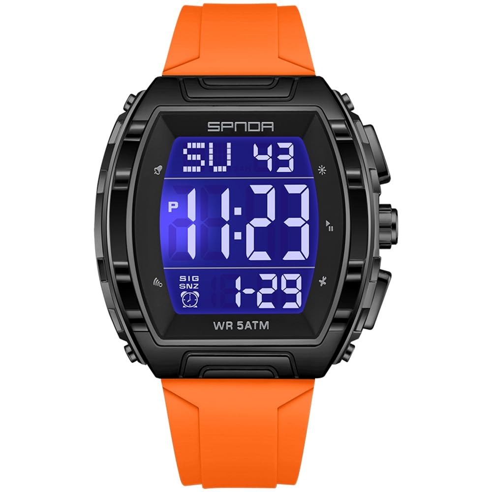 Luxury Men’s Digital Watch Tonneau Shape Dual Time 5ATM Waterproof Countdown …