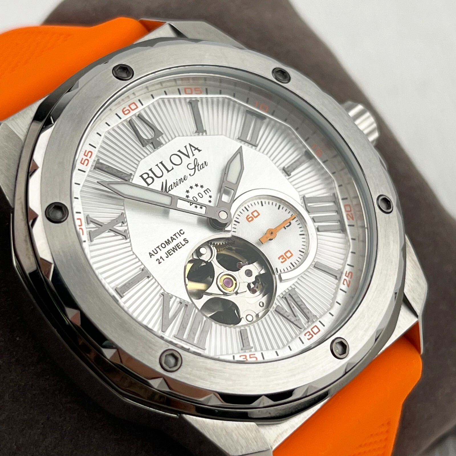 Bulova Marine Star Automatic 45mm White Dial Rubber Strap Men’s Watch 98A226
