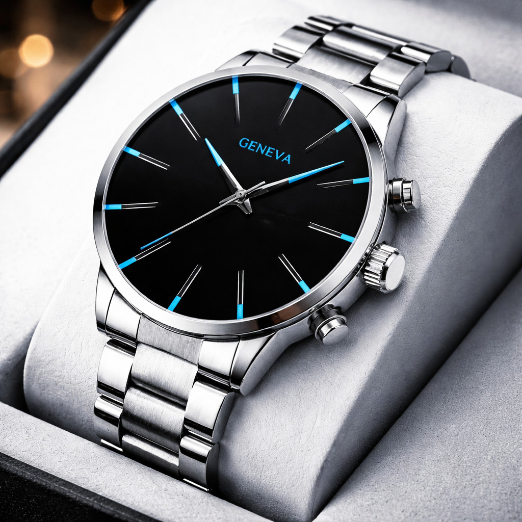 2pcsWaterproof Watch Stainless Steel Quartz Luminous Classic Business Wristwatch