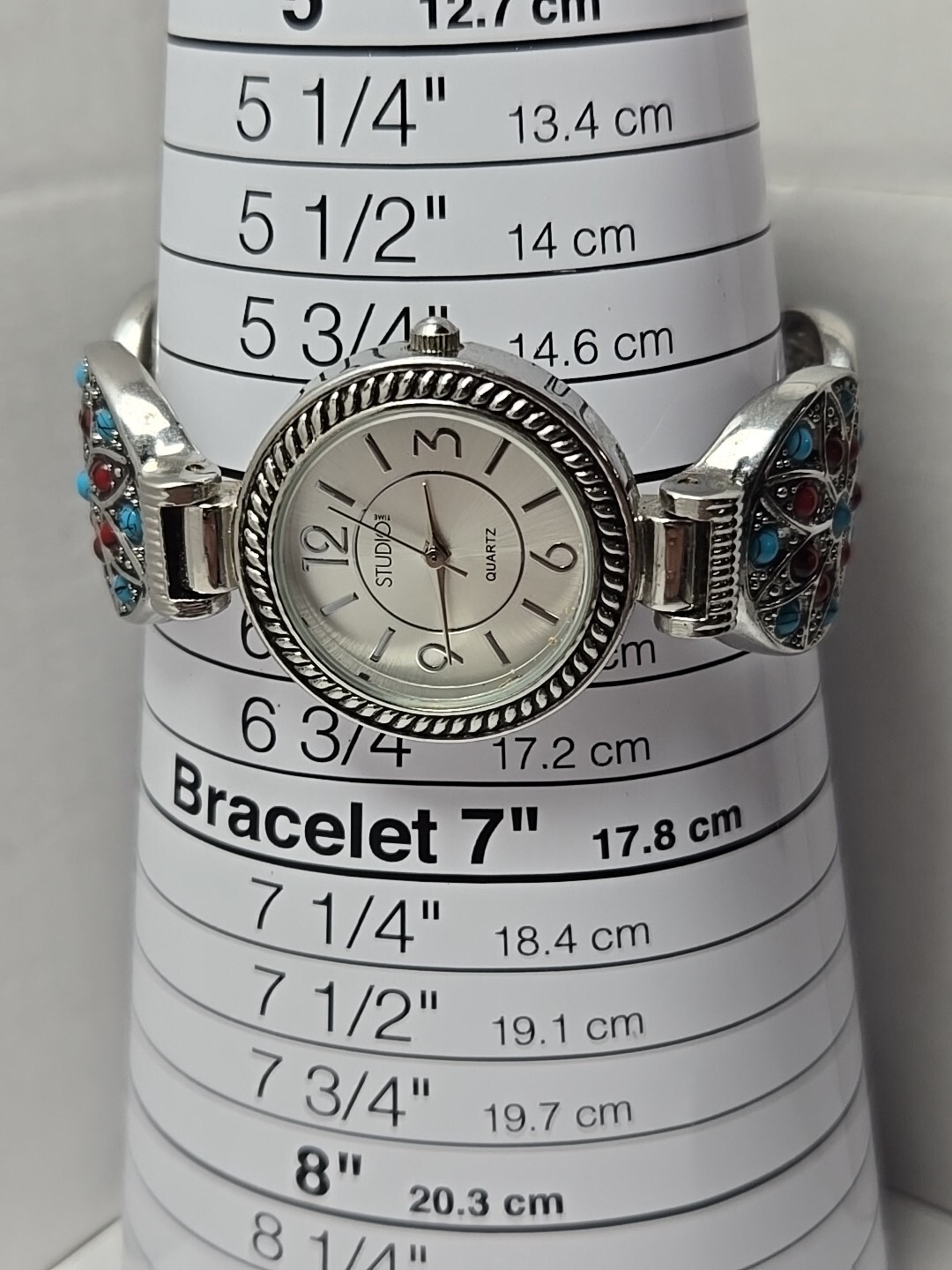 Womens Studio Time Southwestern Watch 29mm Red Blue Stones Cuff Band New Battery