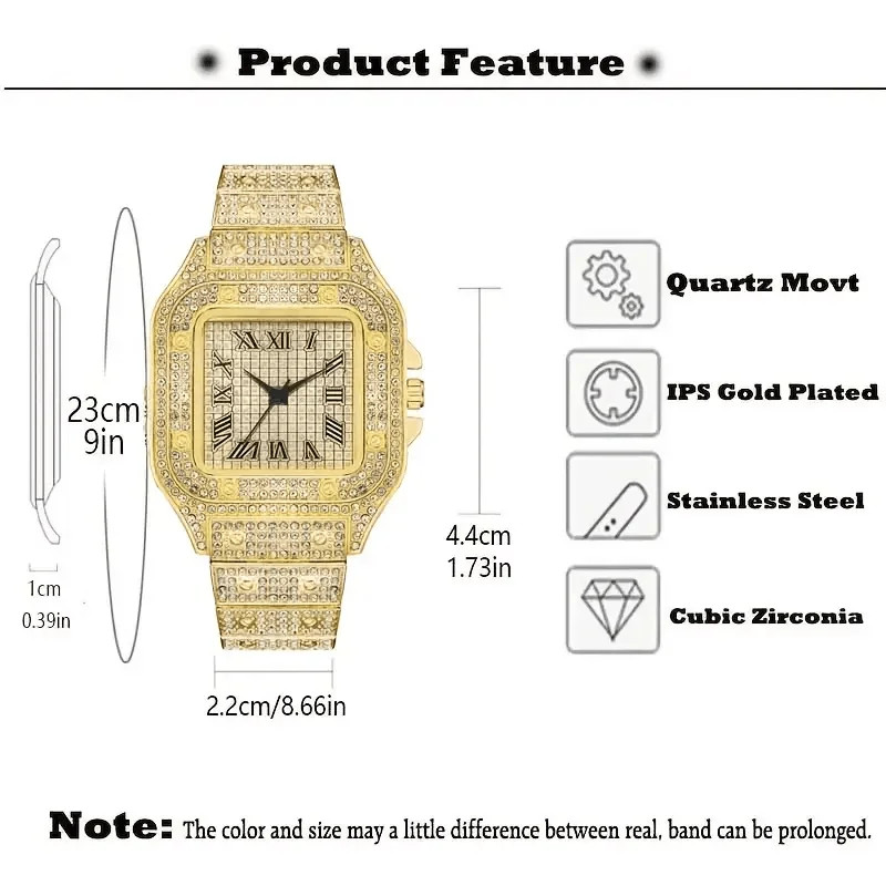 Luxury Men’s Quartz Watch Steel Strap Square Roman Dial Business Wristwatch