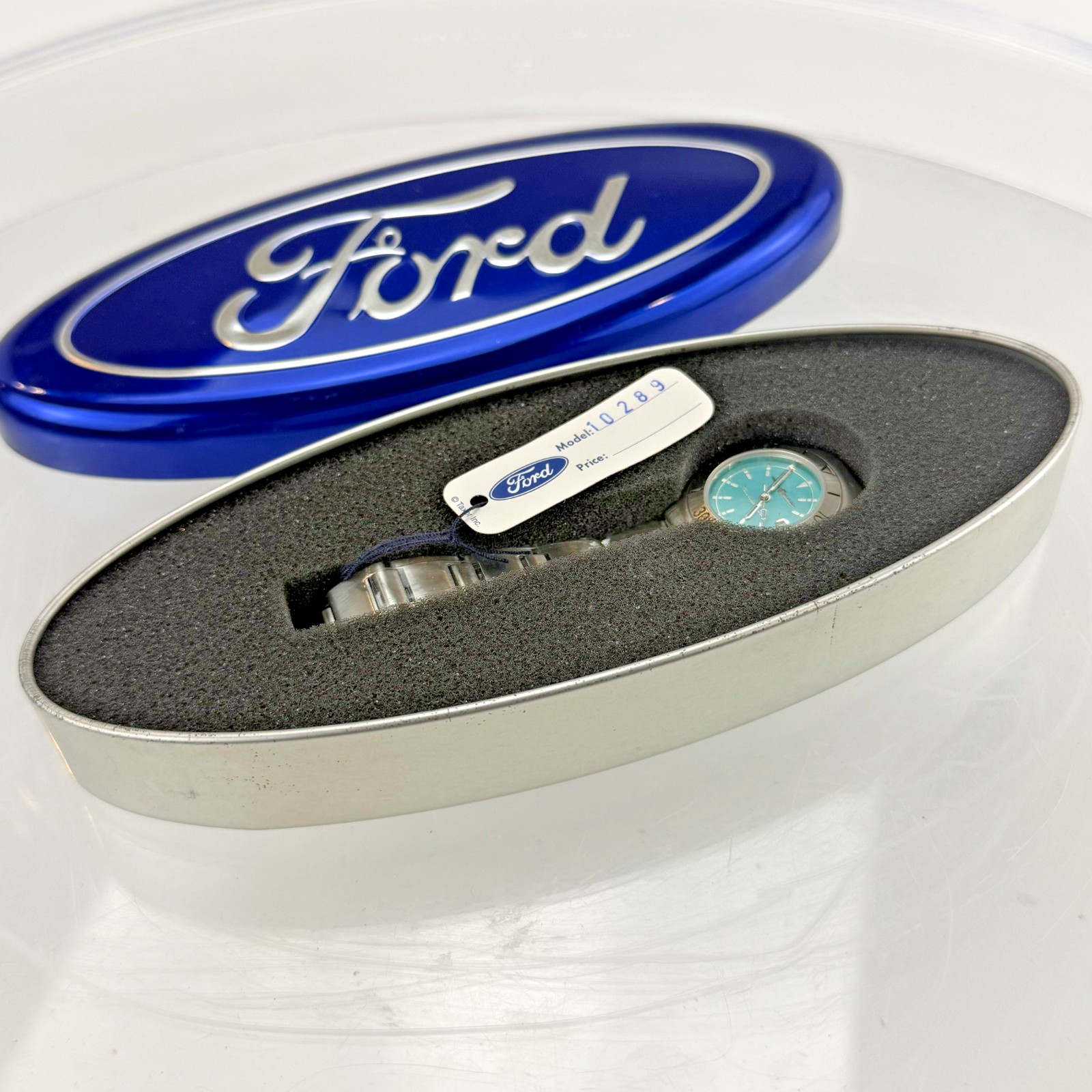 Vintage Ford Thunderbird Watch Teal Dial Model 10289 New In Tin Case Damaged Box
