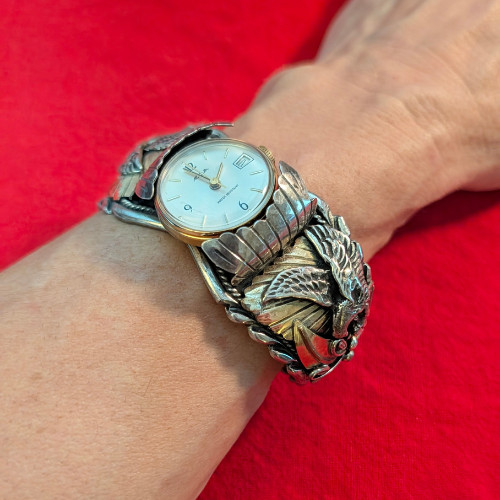 VTG Navajo Sterling Silver Eagle Wing Watch Cuff His & Hers Matched Pair Set