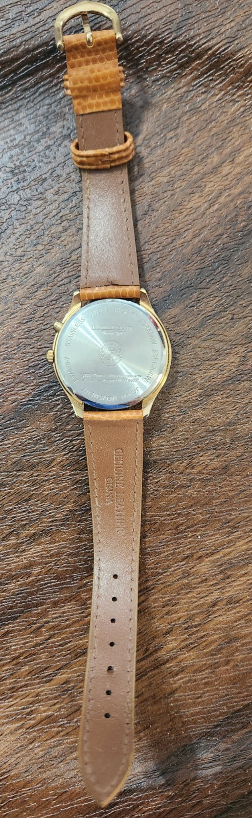 THOMAS KINKADE Collectible Light House Gold Tone Watch Leather Band Not Tested