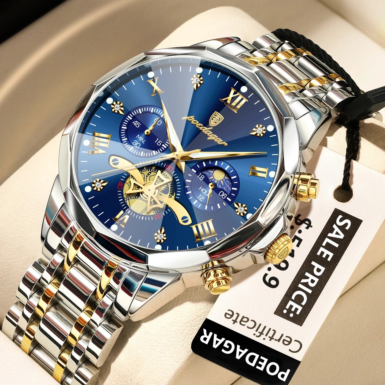 2025 Men’s Luxury Waterproof Chronograph Stainless Steel Quartz Wrist Watch Gift