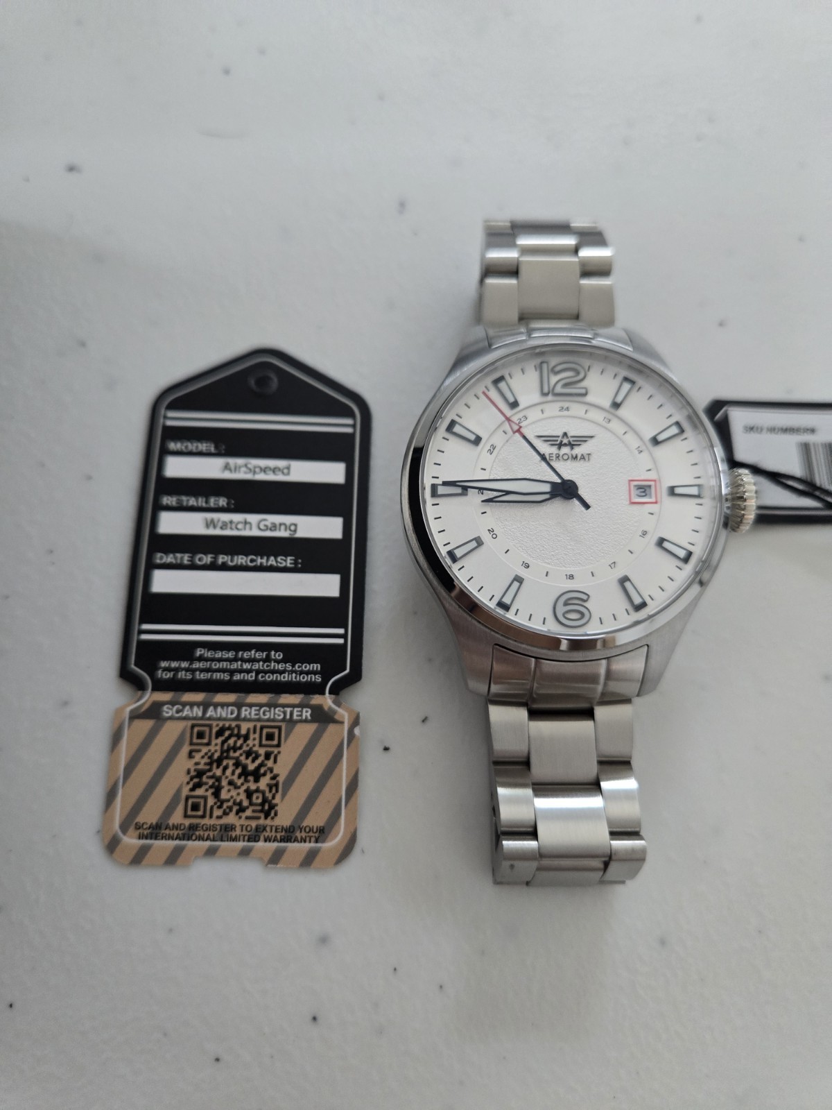 Aeromat Airspeed Automatic Pearl White Dial 44 mm w Stainless Steel Bracelet
