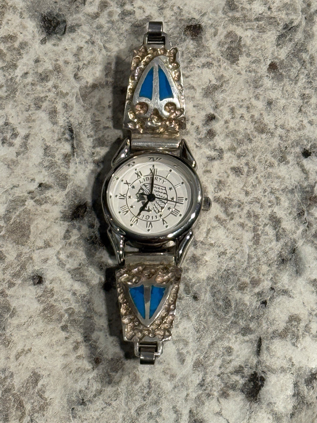 Turquoise Inlay Watch Band – Women’s – Liberty Watch Indian Head 925 Sterling