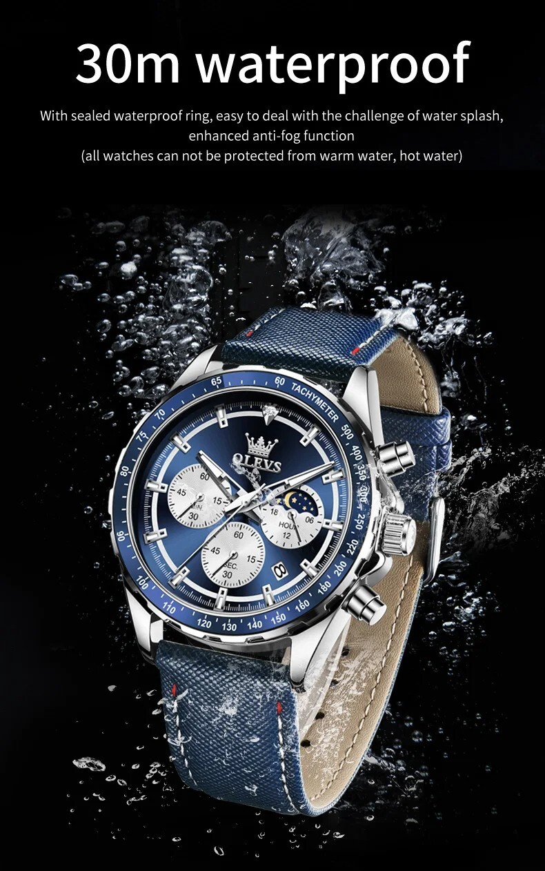 Waterproof Quartz Luminous Watch OLEVS Luxury Business Date Men Strap Men’s