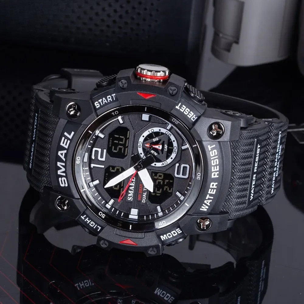 8007 Men’s Outdoor Transparent Dual Display Waterproof Luminous Watch