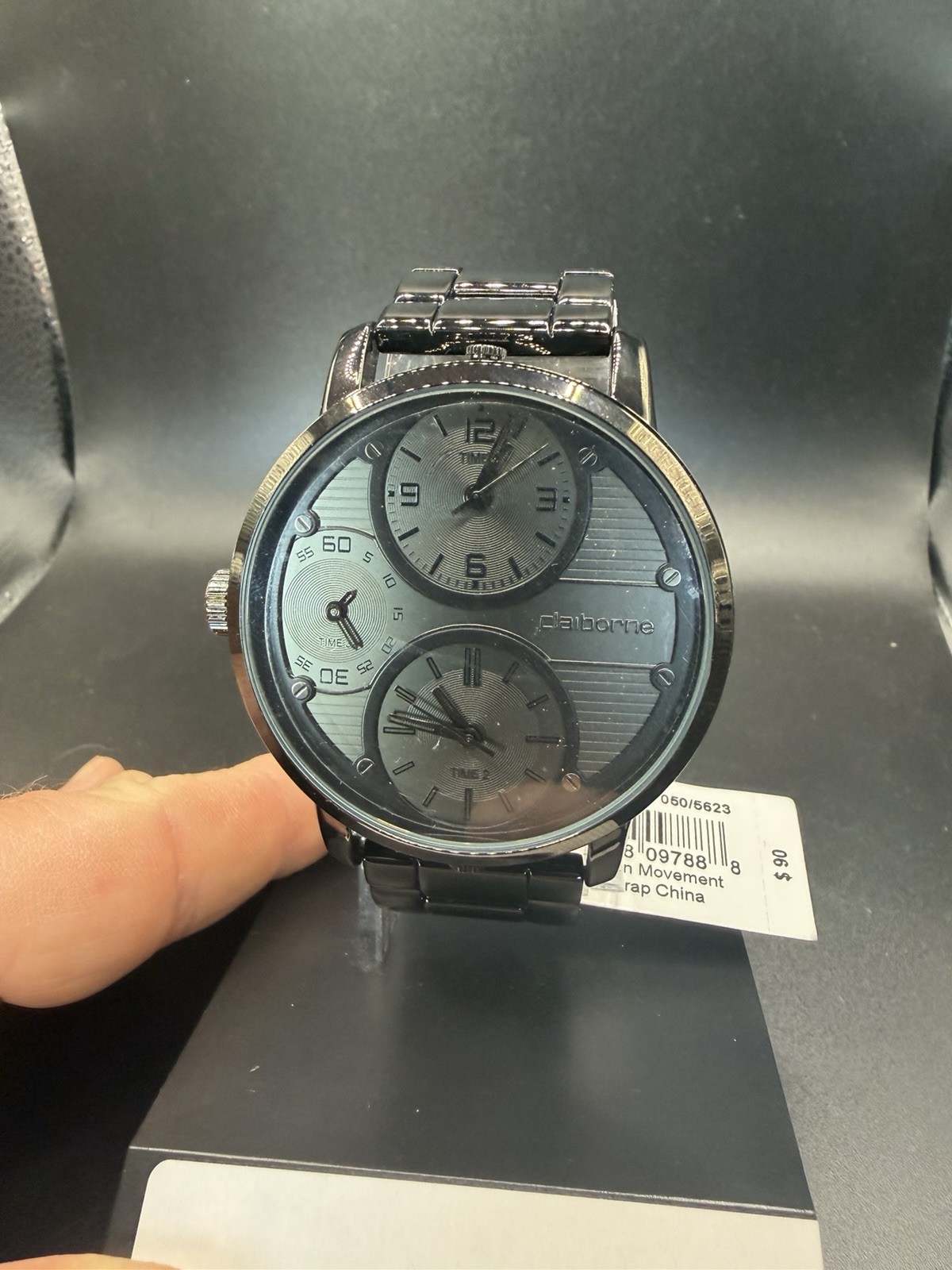 Men’s Liz Claiborne Triple Time Zone Watch, New Batteries, Gray/Black Dial 50 Mm