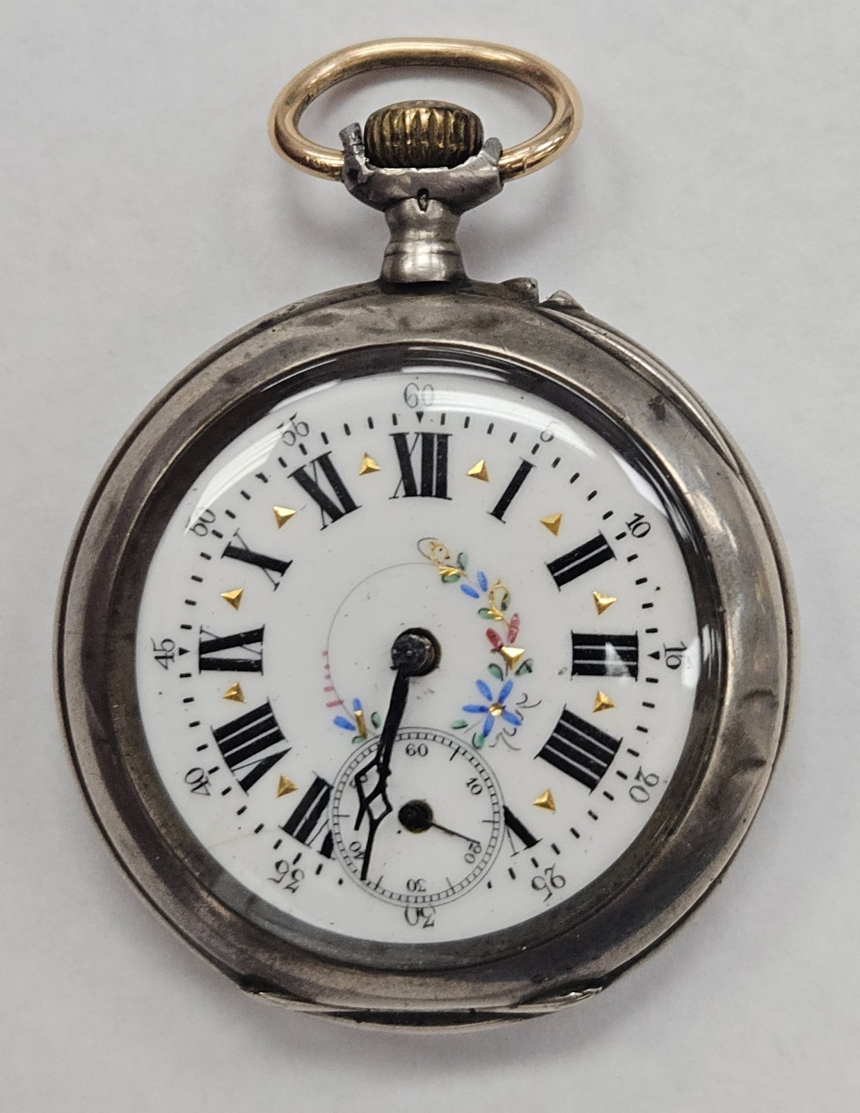 Remontoir Cylindre Swiss PW .800 Silver Case Fancy Dial Runs [076WEB]