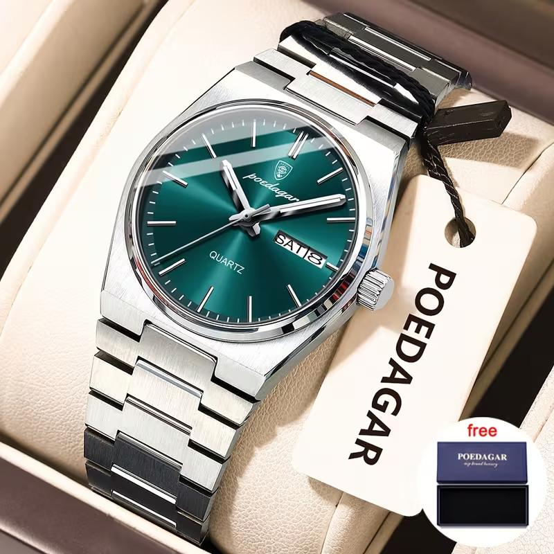 Poedagar Classic Designer Watch – Day/Date – Quartz Movement – Four Variations