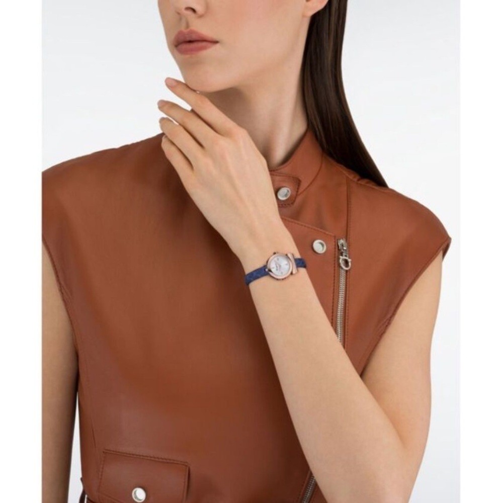 Salvatore Ferragamo Gancino Rose Gold and Blue Leather Women’s 23mm Watch NEW