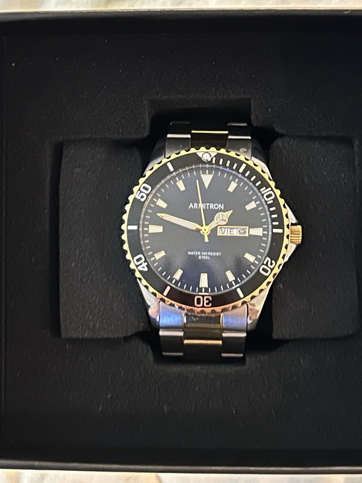 Armitron Sport Men’s Diver 44mm Two-Tone Black Dial Quartz Day/Date 50m