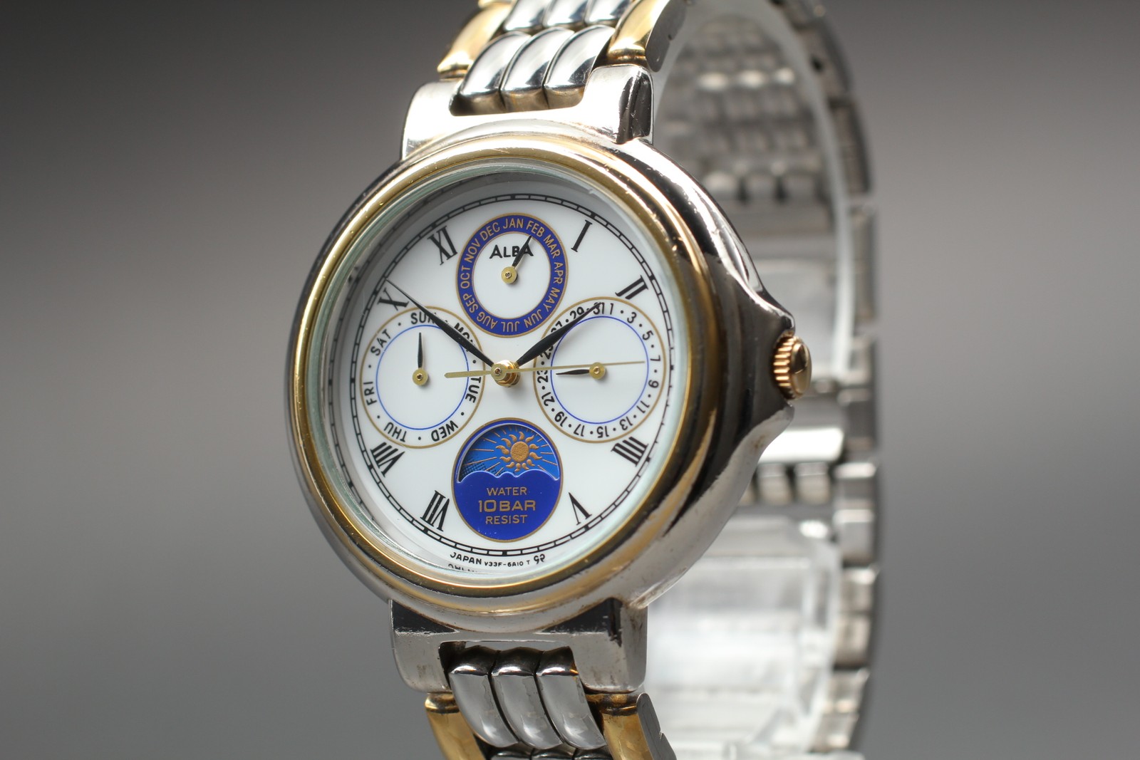 SEIKO ALBA V33F-6A60 Sun & Moon Qz 16.3cm Mens Watch Vintage Exc+5 From JAPAN