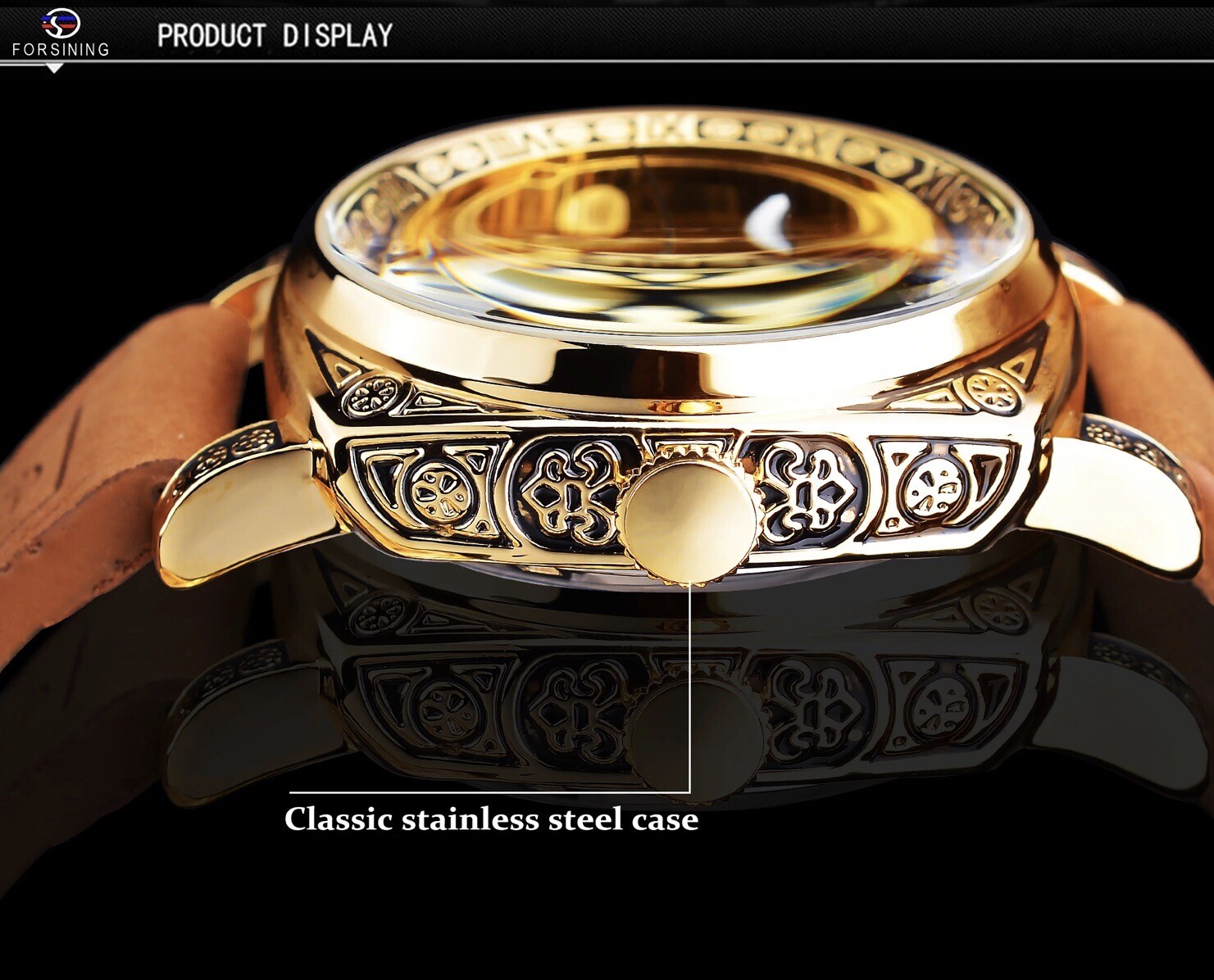 Forsining Men’s Automatic Square Retro Carved Skeleton Luxury Waterproof Watch