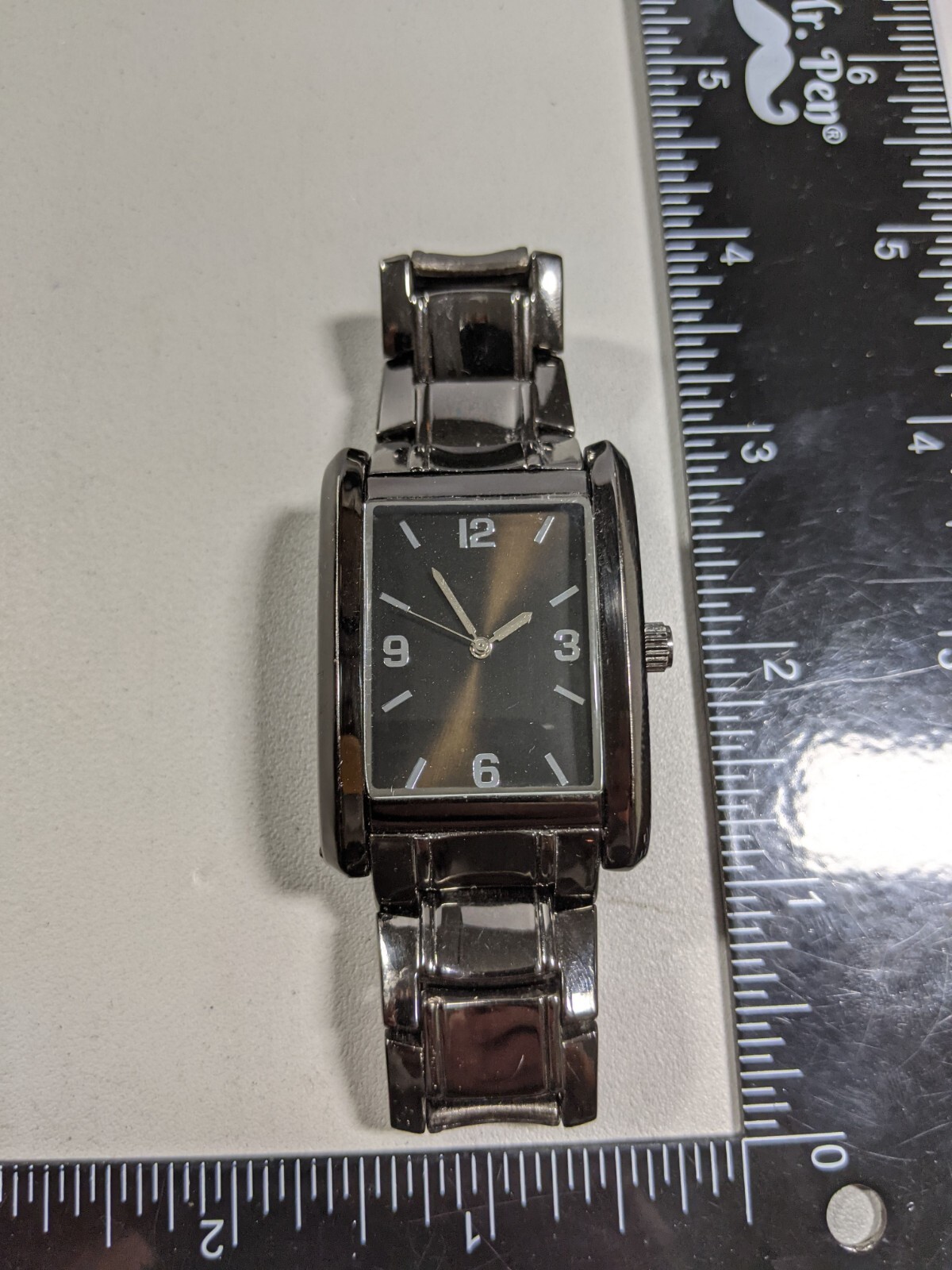 Allude Black Dial Rectangle Case Link Stainless Steel Band Watch 6.75 Inch