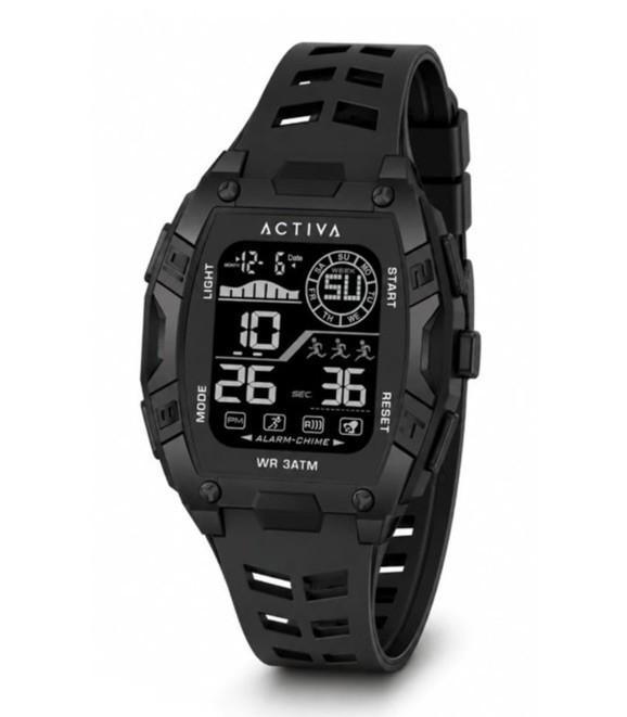 Activa Men’s Black Digital Sport Watch Alarm Chime Backlight Day/Date 3ATM