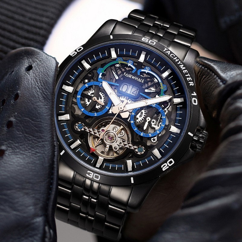 MARK FAIRWHALE Men Tonneau Multifunction Tourbillon Mechanical Automatic Watch