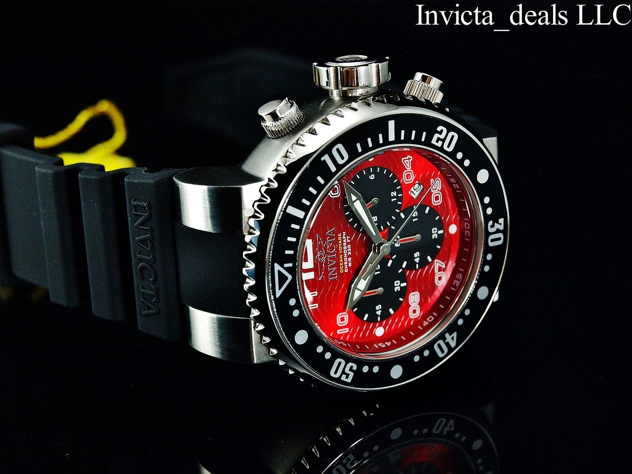 NEW Invicta Men’s 52mm Pro Diver OCEAN VOYAGE Chronograph RED DIAL 300m SS Watch