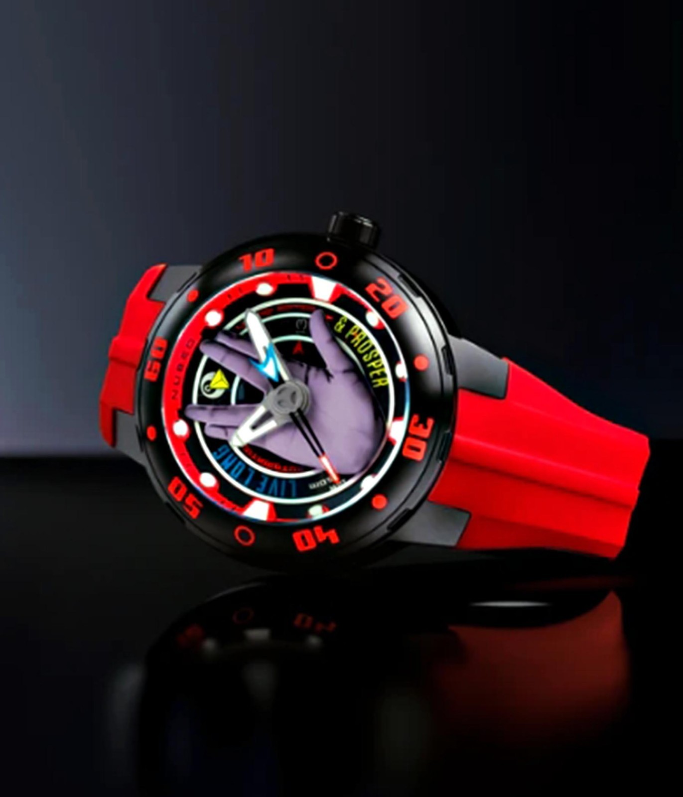 50mm Auto LIVE LONG & PROSPER Black/Red Strap Nubeo STAR TREK Watch