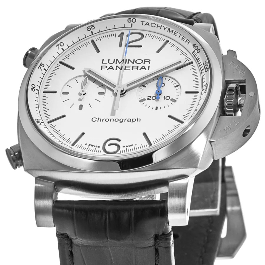 New Panerai Luminor Chrono Automatic White Dial Leather Men’s Watch PAM01218