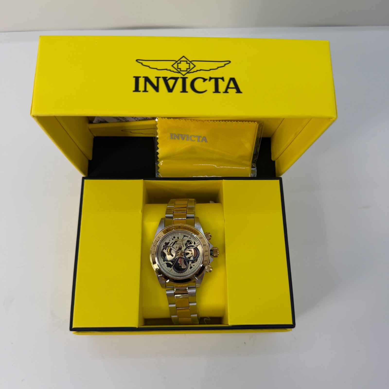 Invicta Speedway Exoprix Skeleton Chronograph Two Tone Gold Silver Watch New