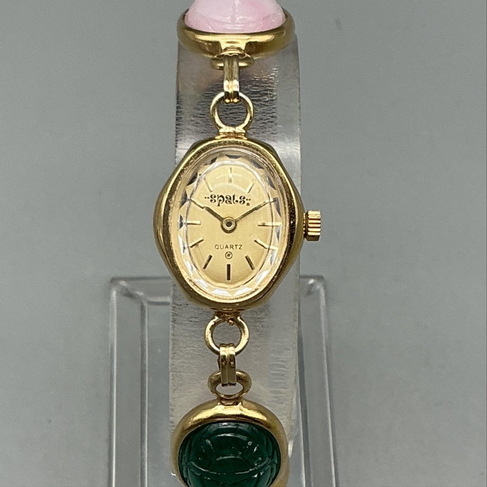 Vintage Spats Womens Watch 17mm Gold Tone Scarab Bracelet New Battery 7.5″