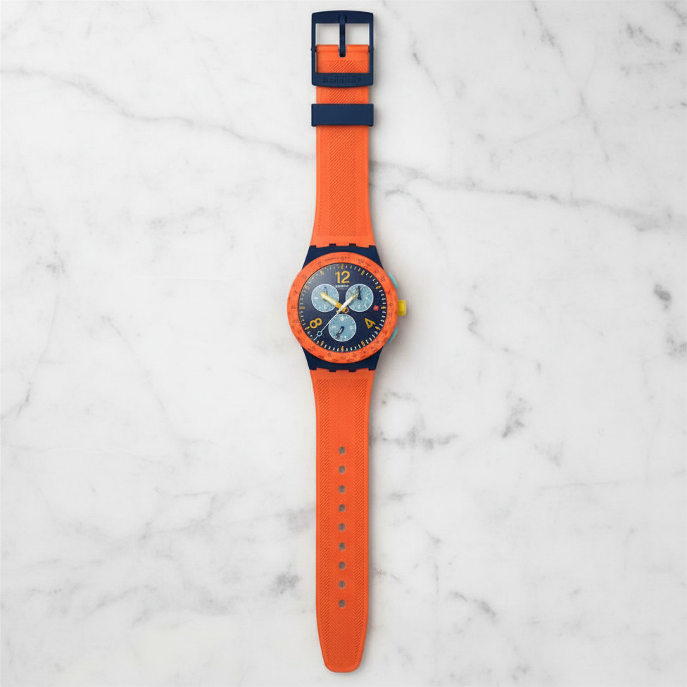 Swatch Unisex Casual Watch Orange Polymer Quartz CAMO Flash SUSI400