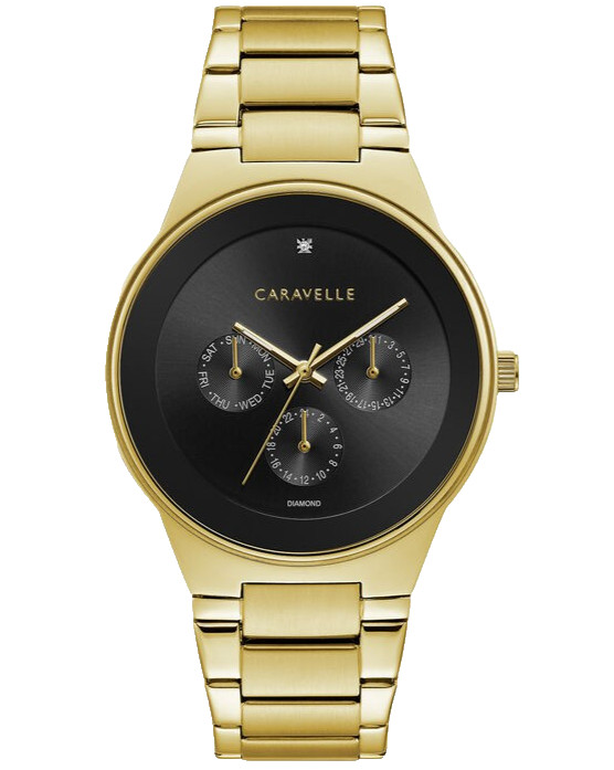 CARAVELLE BY BULOVA CHRONOGRAPH 44D102 BLACK DIAL GOLD BRACELET 40MM MENS WATCH