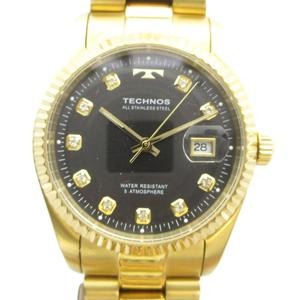 Technos T9604 Quartz Men’s Watch 35mm Gold Steel Black Dial AB Condition