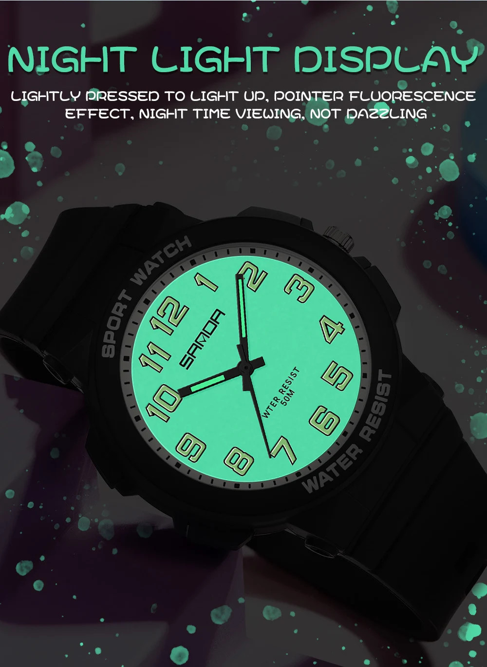 Sanda 6123 Trendy Design Soft Student Watch TPU Strap 50M Depth Waterproof