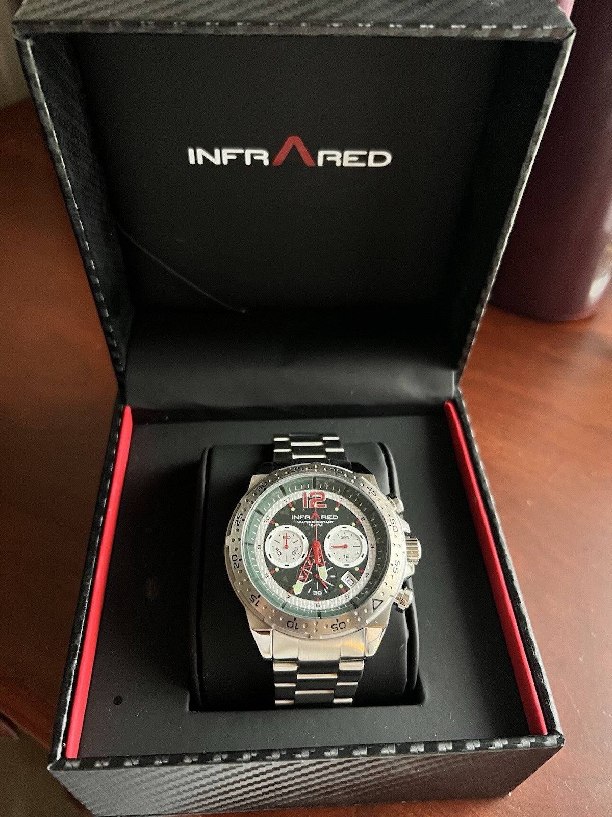 Infrared Men’s Chronograph Quartz Stainless Steel Sports Watch Silver w/ Box