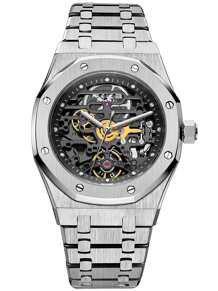 Men’s Automatic Mechanical Watch Skeleton Hollow Out Sapphire Glass Sports Watch