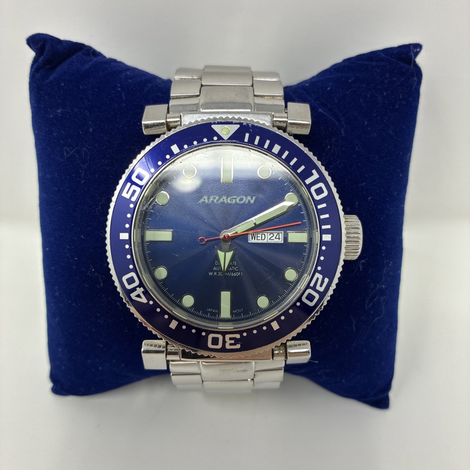 ARAGON A033 Automatic Mens Watch 50mm 24 Jewels A033 Dark Blue Dial / Bezel READ