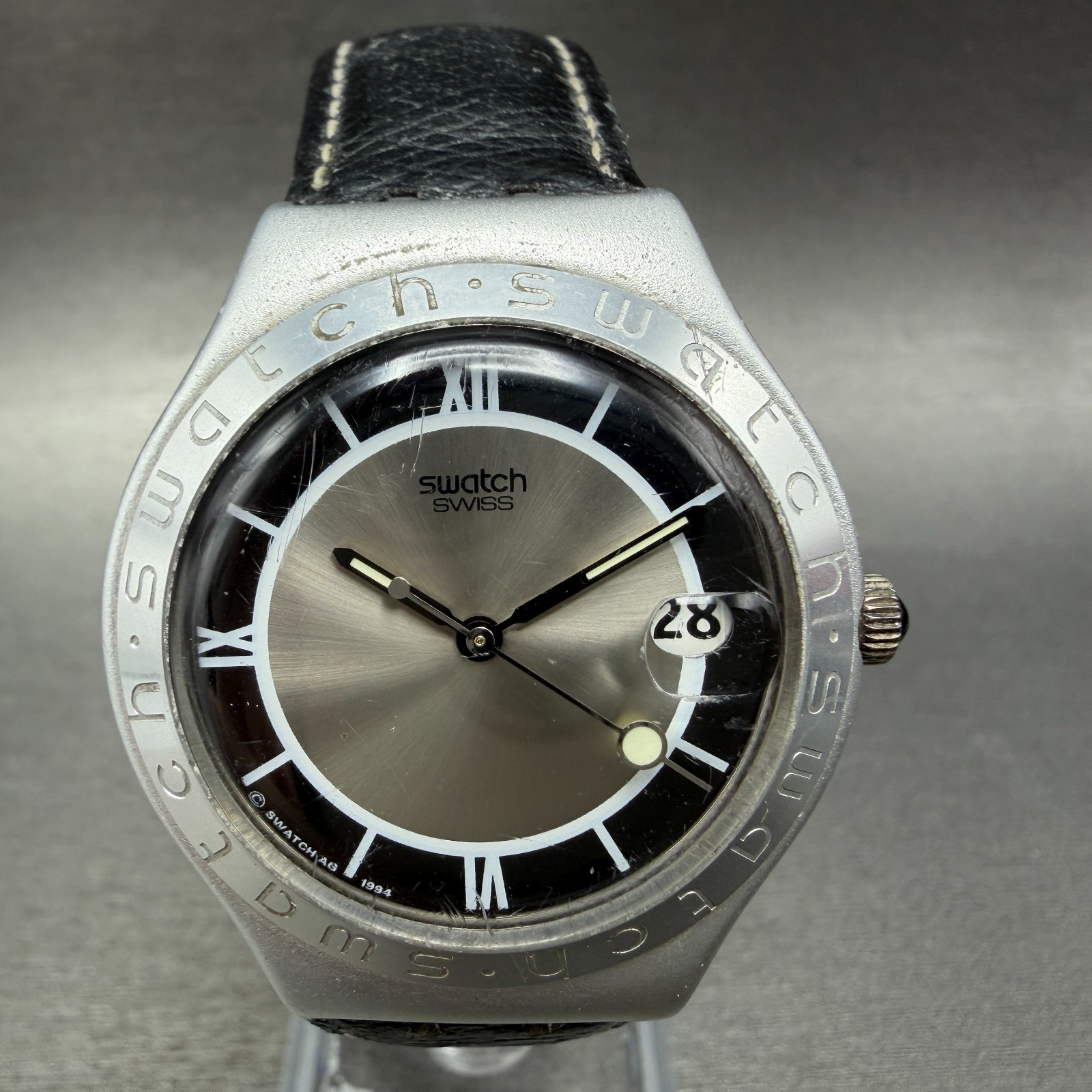 Swatch Irony Big Smoking Watch Men 37mm Gray Dial Aluminum Date Round New Batt