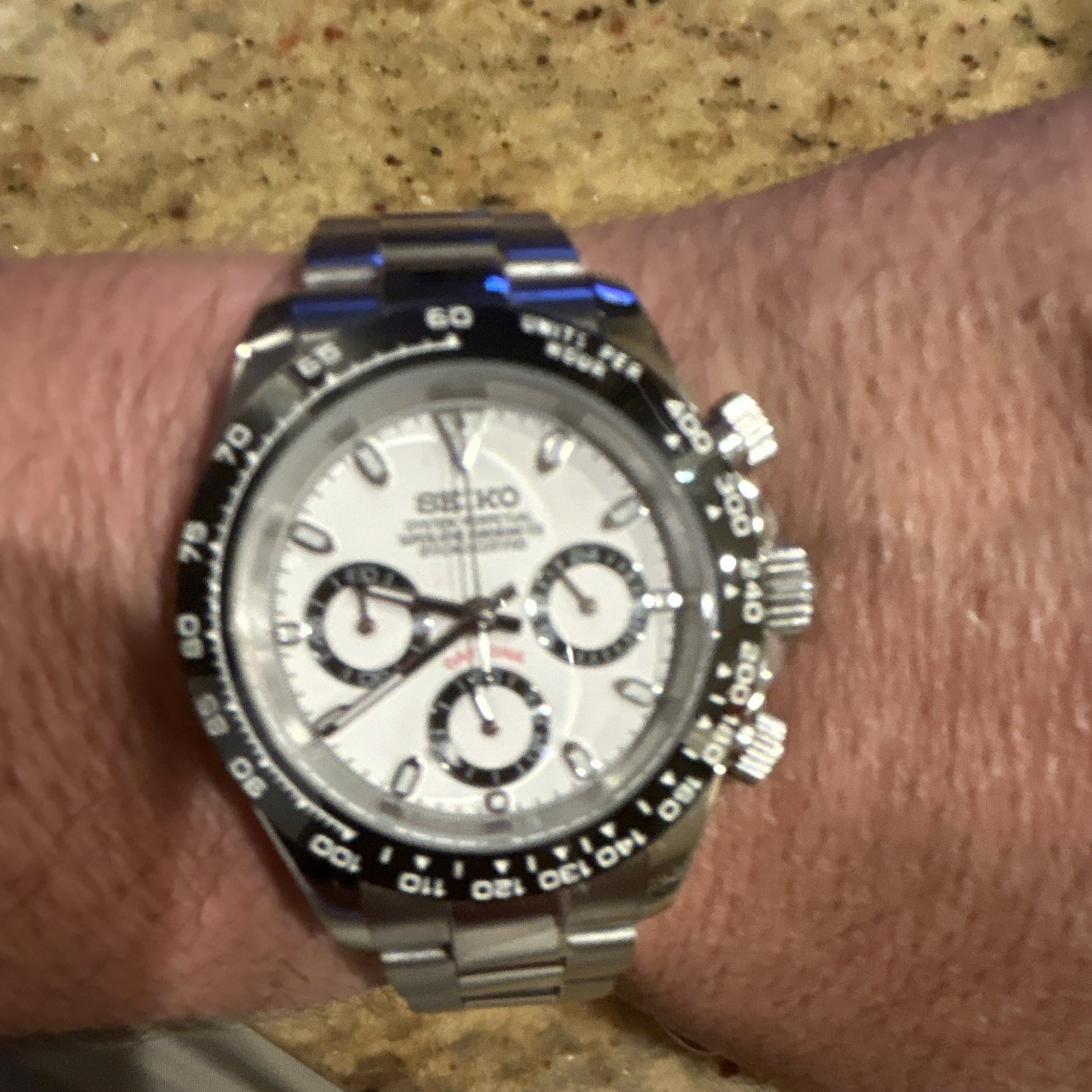 Seiko Prospex Speedtimer Quartz Chronograph White Dial Black Bezel 40mm Box