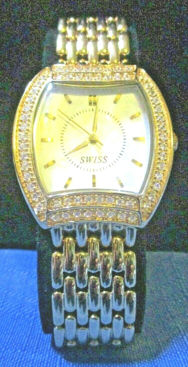 Diamonique(R) Tonneau-Shape Case Goldtone Watch-Swiss Movement-NEEDS NEW BATTERY